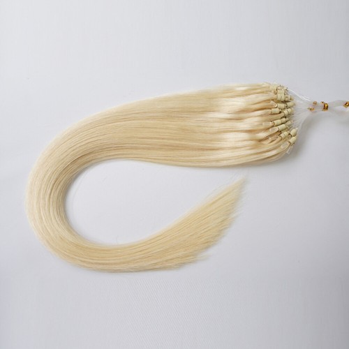 1G 8A 22" Micro Loop Bead Ring Real Remy Human Hair Extensions WHITE BLONDE #60 - Picture 4 of 10