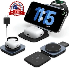 Cargador Inalámbrico 3 En 1 Con Carga Magnética Para Múltiples Dispositivos New
