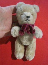Vintage miniature jointed mohair blonde teddy bear, glass eyes, 6" tall