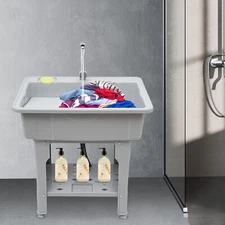 Slop Sink Wash Station Utility Sink with Storage Shelf Laundry Sink ‎Modern New