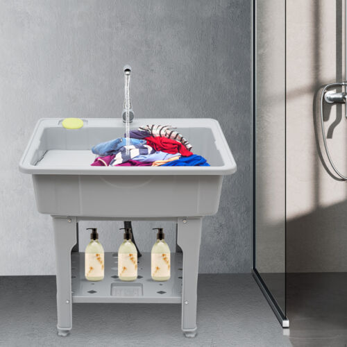 Freestanding Kitchen Sink Commercial Laundry & Utility Room Sinks w/ Faucet Gray