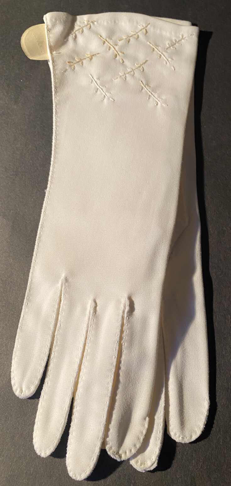 VINTAGE White STETSON LADIES LONG DRESS GLOVES NYLON … Gem