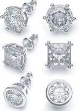 Silver Stud Earrings Set Women: 14K Plated Hypoallergenic Cubic Zirconia Ear Jew