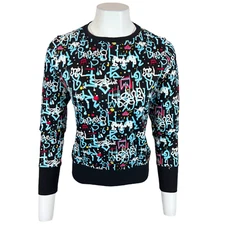 Attitudes by Renee French Terry Graffiti Print Sweatshirt Black XX-Small Size