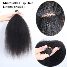 Kinky Straight I Tip Human Hair Extension Italian Yaki Pre-Bonded Hair 100pcs