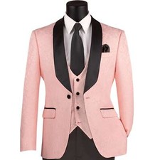BIG  TALL Men's Pink Jacquard 3 Piece Slim Fit Tuxedo Wedding Suit NWT