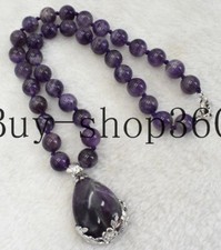 Genuine 10mm Natural Amethyst Round Gemstone Beads Pendant Necklace 18" AAA