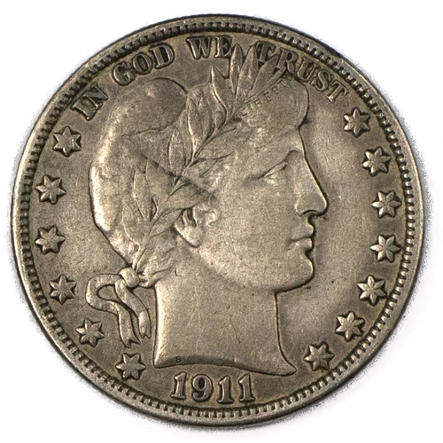 1911-D Very Fine VF+ Cleaned (DARK TONING) Barber Silver Half Dollar 50C Denver