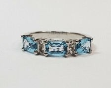 Sterling Silver 1.50 Carat 3 Blue Topaz and Cubic Zirconia Ring Size 8