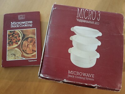 Tupperware Tupperwave 200 Micro 3 Stapelsystem - 2 Kasserolle, Deckel, Dichtungen, Buch