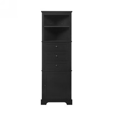 Black Triangle Tall Cabinet with 3 Drawers and Adjustable Shelves for Bathroom