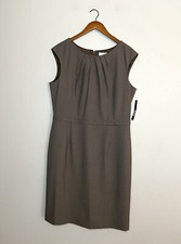 Tahari Arthur S. Levine NEW Sleeveless Sheath Dress Taupe Brown Pleated Sz 16