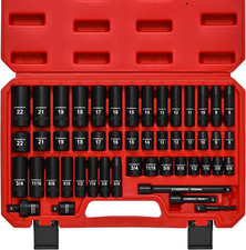 3/8" Drive Deep Impact Socket Set, 6 Point, 48 Piece Standard SAE and Metric USA
