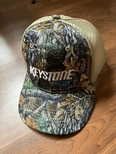 Keystone Light  Baseball Hat Brown Cream Camo Fall Leaves Trees