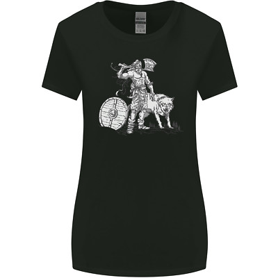 Viking With a Wolf and Shield Thor Valhalla Womens Wider Cut T-Shirt