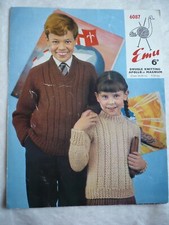 Emu No.6087 Vintage Strickmuster 2 Kinder Pullover 24-34" Größen dk