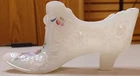 Vintage FENTON White Milk Glass Slipper Shoe flowers  D Barber artist