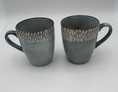 NEW Pair of Meritage Jasper Mug Coffee Tea Stoneware  Gray/Blue 4.5'' Tall