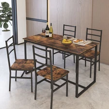 Industrial 5-Piece Dining Table Set Kitchen Rectangular Table 4 Backrest Chair