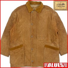 Calvin Klein Leather Jacket Men's M Brown Quilted Genuine Leather Vintage