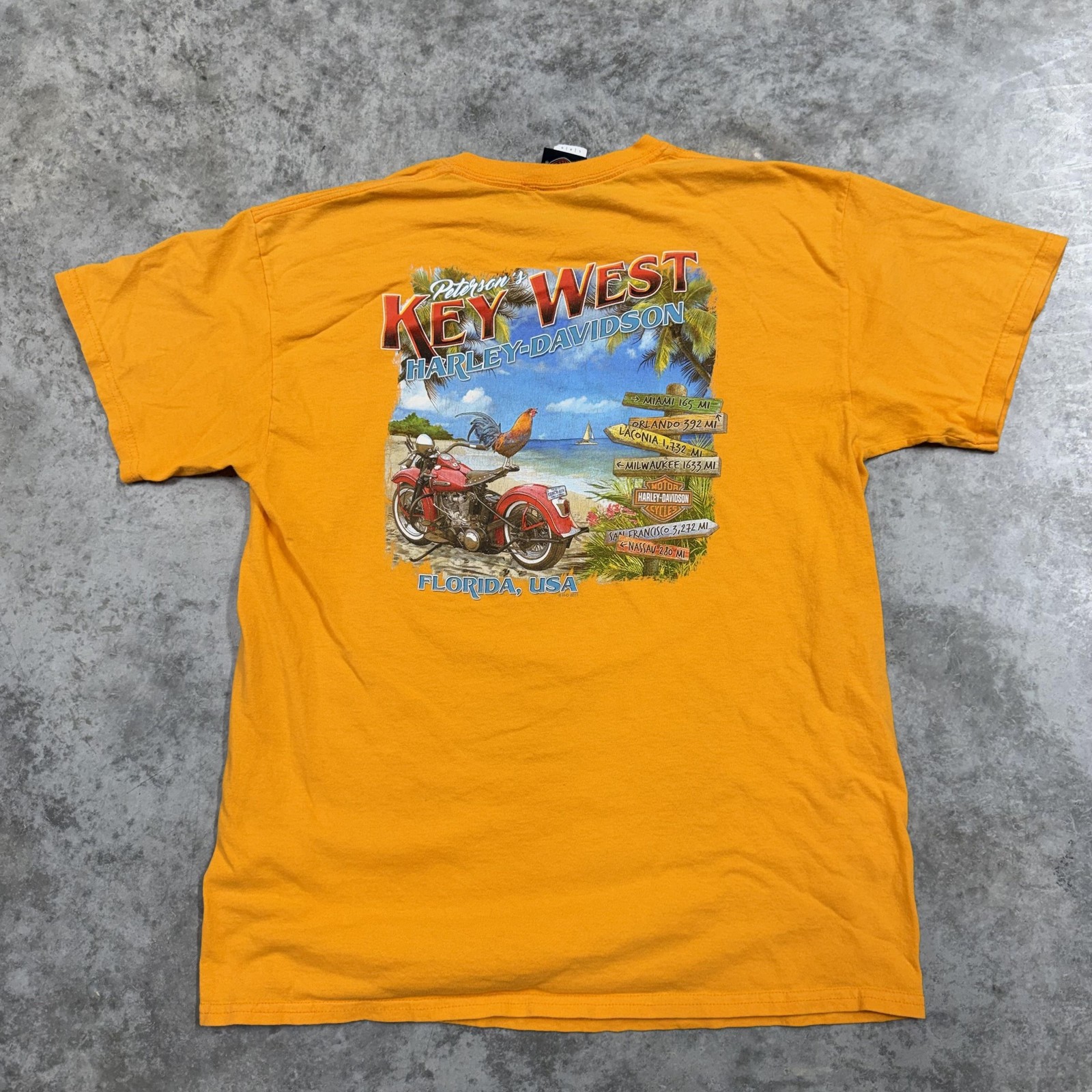 Harley-Davidson Shirt Mens Large Yellow Key West Florida Rooster Graphic Tee