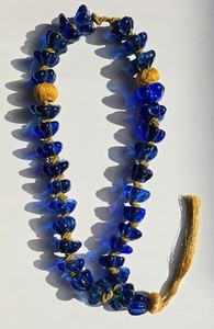 Vtg Chunky Cobalt Blue Hand Crafted Lrg Glass Prayer Beads Necklace Decor Tasbih