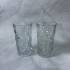 Set of 2 Libbey Hobstar Highball Cut Crystal Stars Heavy Drinking Glasses 6"