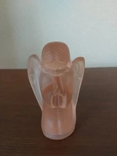 MOSSER Art Glass Praying Angel Figurine Pink Rose Frosted Satin Glass 3 1/2"