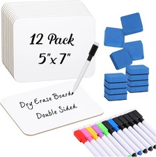 12 Sets Small Whiteboard Dry Erase Boards 5" x7'' Mini Double Sided Dry Erase