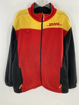 DHL Delivery Jacket Mens L Red Black Yellow Full Zip Fleece Long Sleeve Racing