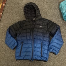 Eddie Bauer Jacket Youth Large 14 Blue Ombre Hooded Down Puffer Reversible