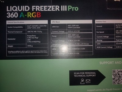 ARCTIC Liquid Freezer III Pro 360 A-RGB White CPU Cooler Intel/AMD FDB