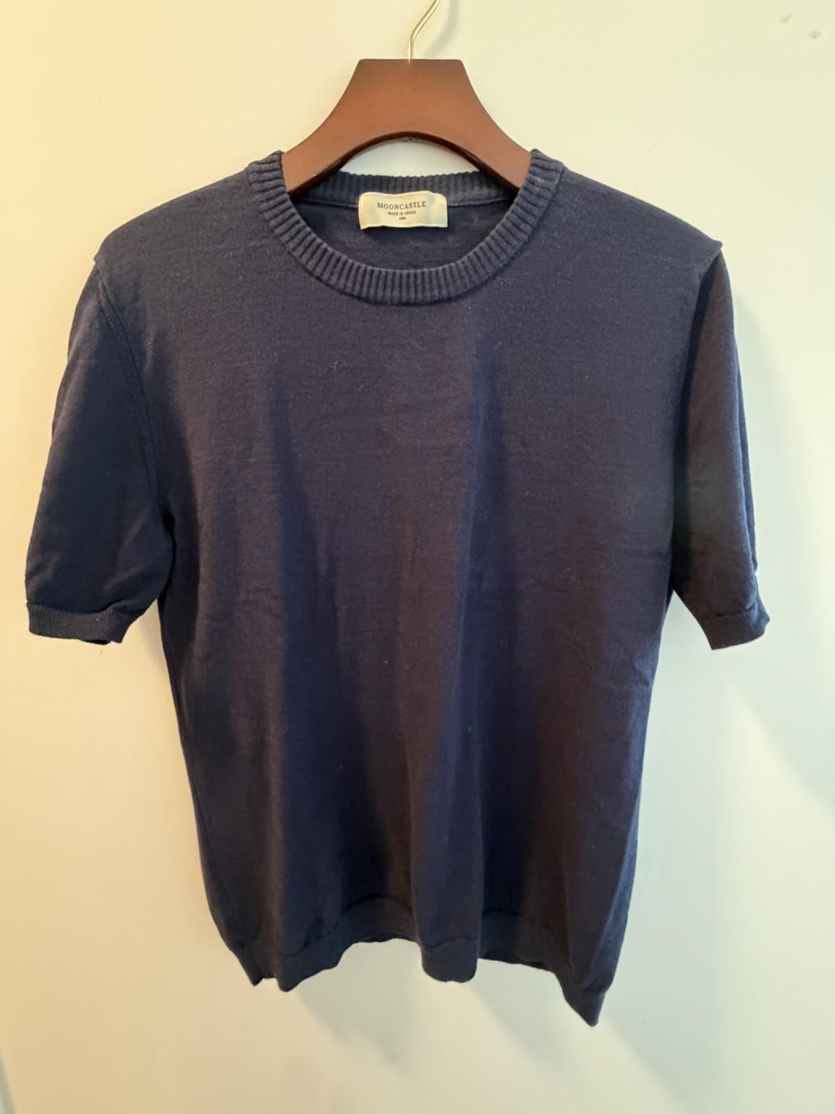 Mooncastle Made in Japan Navy Ice Knit Cotton T-Shirt, Size L