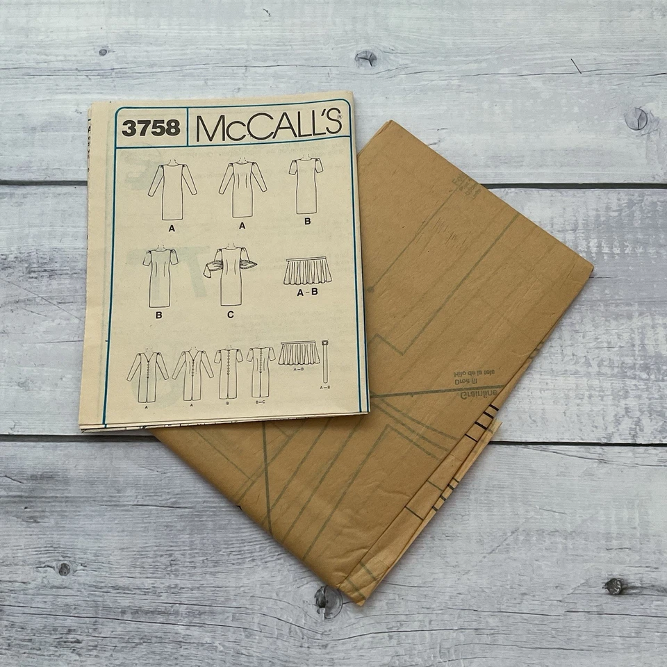 McCalls 3758 Sewing Pattern Dress Peplum Apron Party Formal Miss 12-16 UNCUT - Image 3 of 4