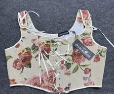 Scarlet Darkness Floral Tapestry Corset Top Lace Up Medieval Renaissance Sz 14