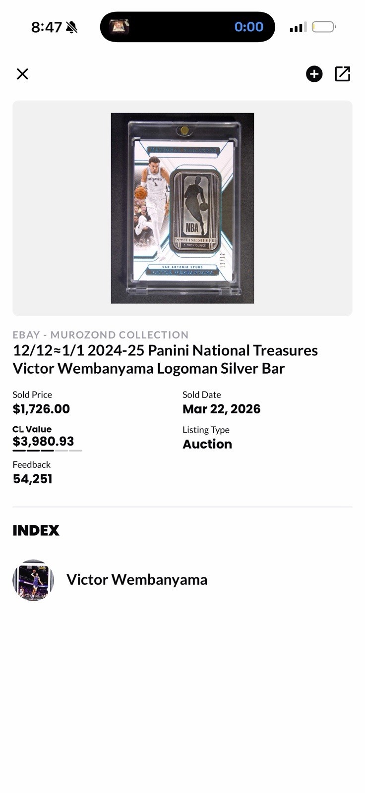 2024 Victor Wembanyama National Treasures Logo Man, Silver Bar 12/12 view 7