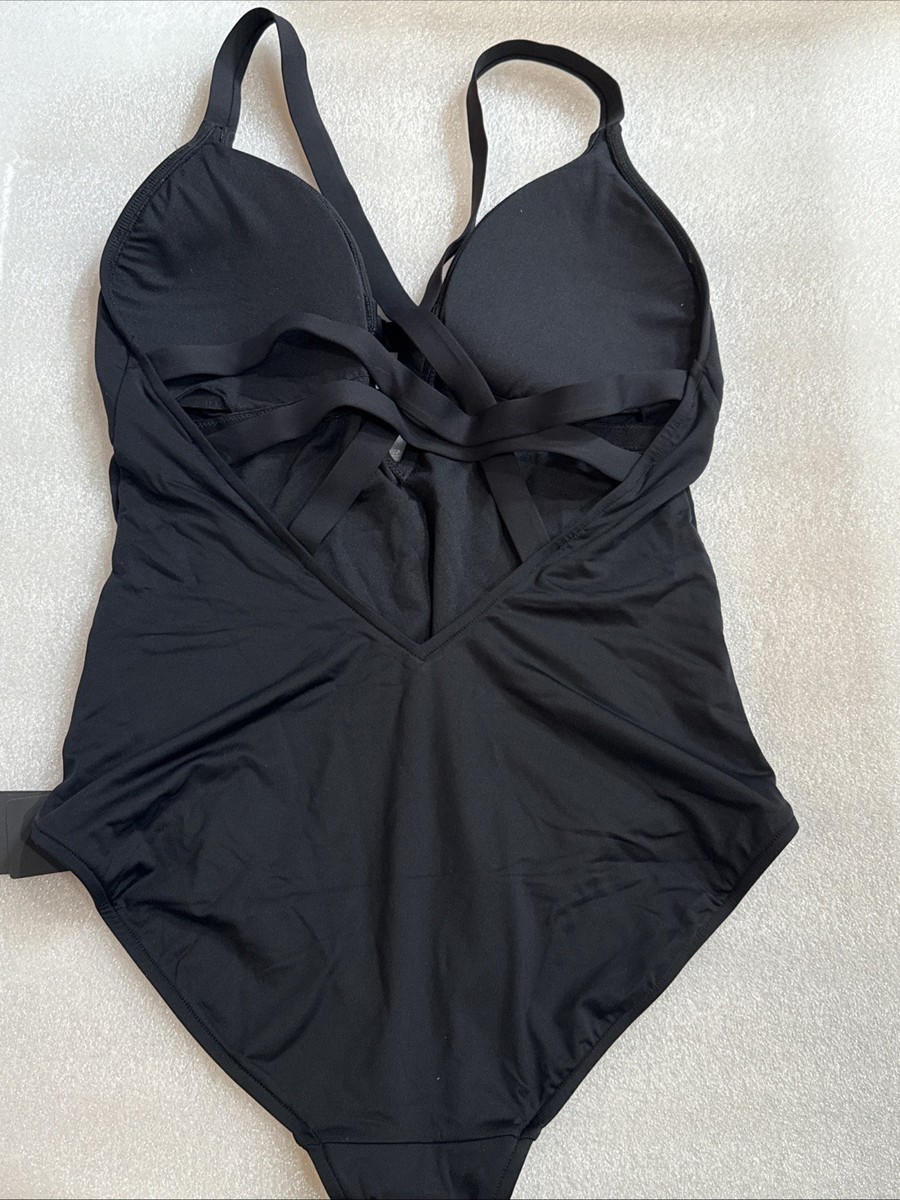 Seafolly Black Active Deep V Plunge Maillot One Piece