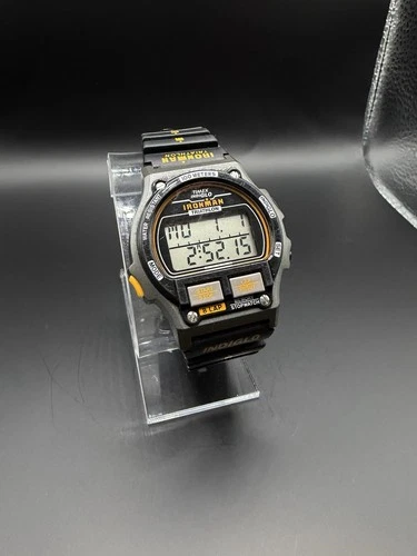 Vtg Timex Ironman Triathlon Men Sport Idiglo Rubber Band Quartz Digital Watch