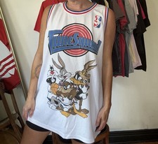 Tune Squad Bugs #1 Sleeveless Basketball Jersey White Polyester Size S
