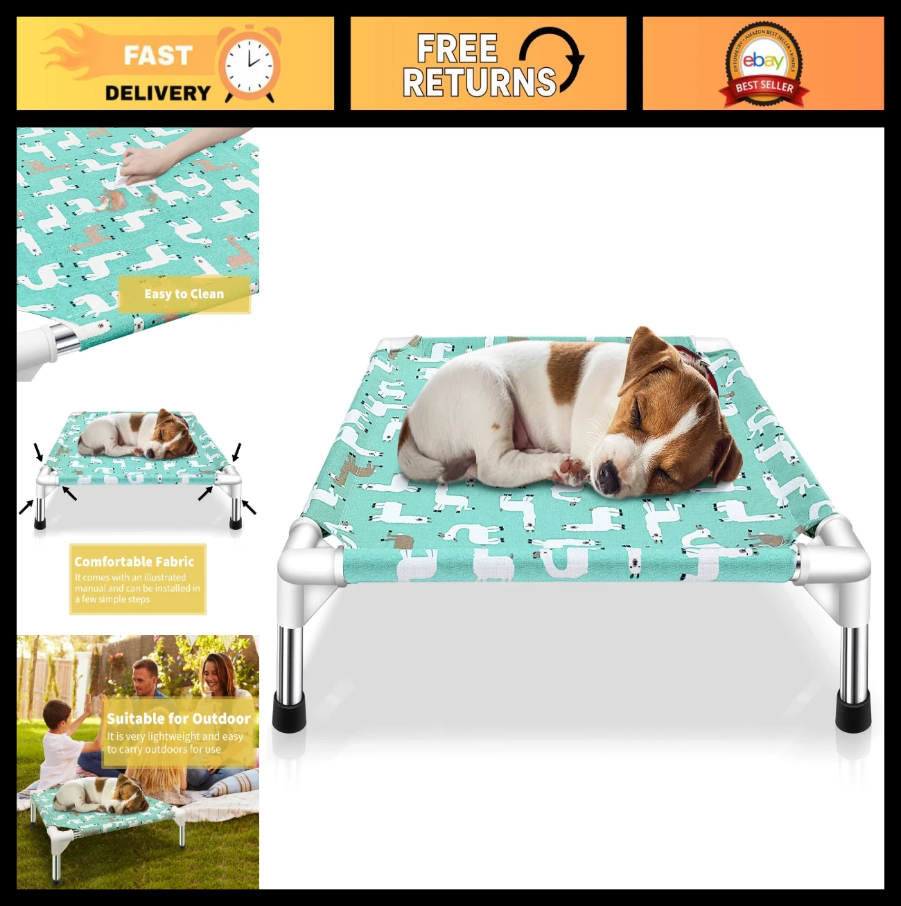 Elevated Dog Bed Cot for Small Dogs - Indoor/Outdoor Pet Lounge & Comfort