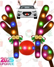 Christmas Reindeer Antlers Car Decoration Kit 2025, LED Lights Nose Vehicle w...