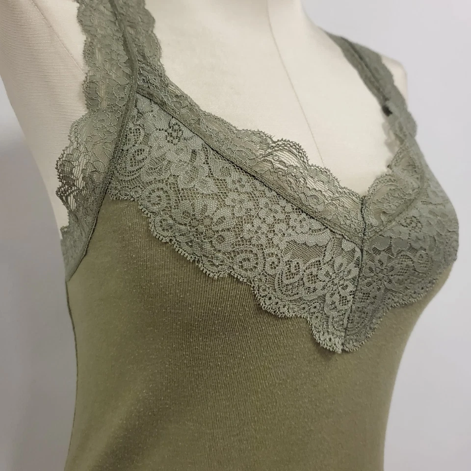 Mossimo Supply Co Mujer Y2K Encaje Ribete Cami Talla L Verde Preppy Delicado Sesgo Foto 2 de 4