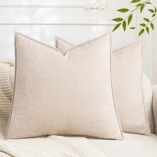 Set of 2 Soft Textured Decorative Throw Pillow Covers 18x18 Inch Cozy Farmhou...