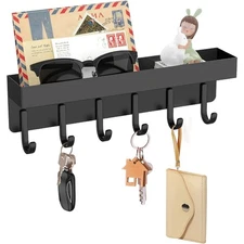 Wall Mount Key Holder with Shelf 6 Metal Hooks Magnetic for Fridge 2