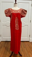 San Antonino Maxi Dress, Oaxaca Mexican dress. hand Embroidered. Silk Threads,