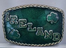 Ireland Lucky Clover Belt Buckle Green Enameled