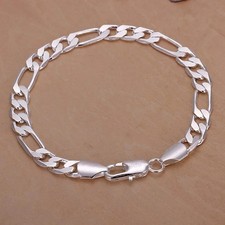 8mm 925 Sterling Silver Figaro Bracelet – Chain for Men & Women, 20 cm Jewelry