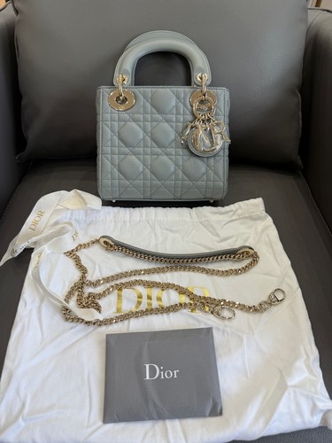 Dior Lady Dior Mini Grey Lambskin Leather Handheld & Crossbody Bag Duty Paid