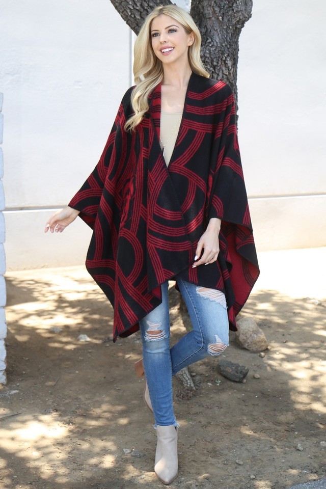 Kimono Wrap Cardigan Artsy Boho Soft One Size 0X 1X 2X 3X 4X Black Red ...
