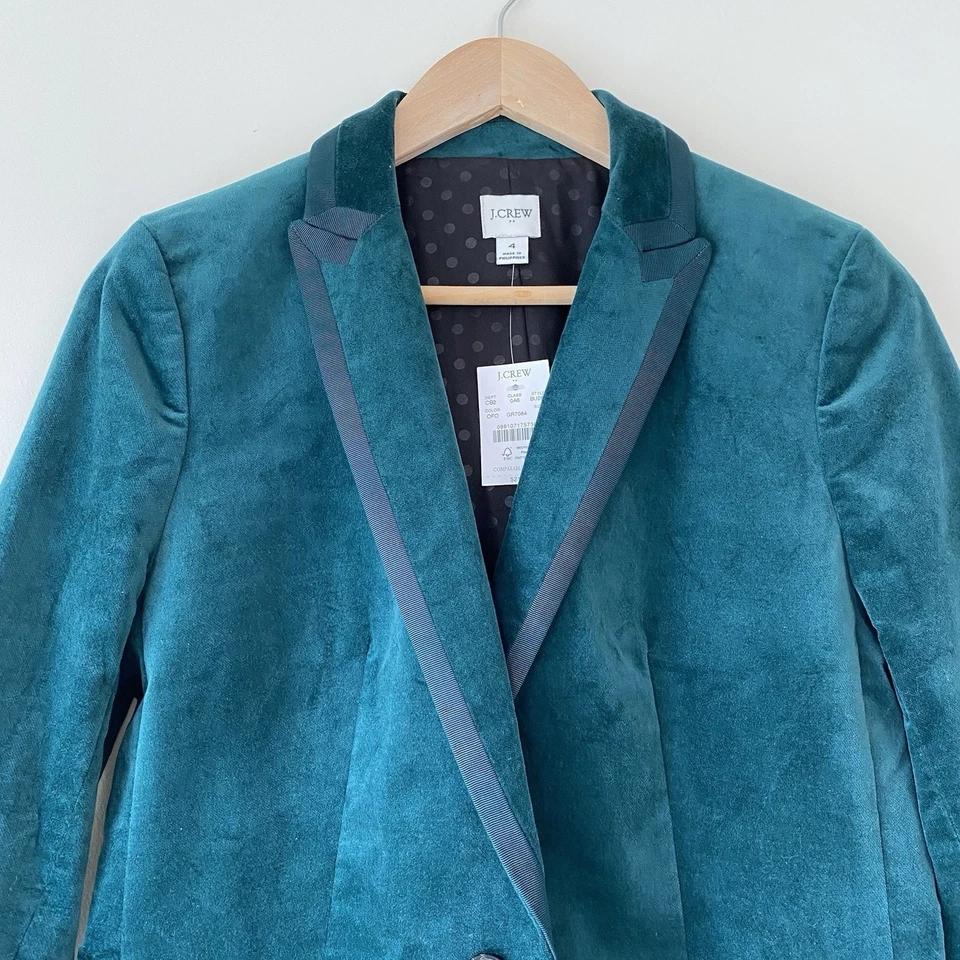 Novo com etiquetas J. Blazer Crew Factory $218 veludo um botão verde floresta tamanho 4 BU281 - Imagem 4 de 4